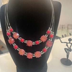 3x$25 ❤️ New York & Co Pink Embellished Stones Wire Strand Necklace ❤️